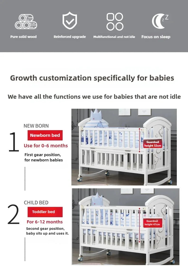 New Solid Wood Baby Crib