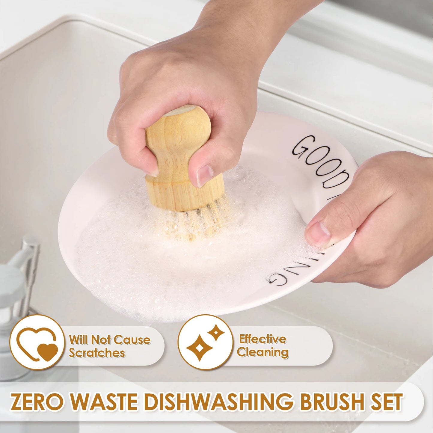 4/5Pcs Bamboo Dish Scrub Brushes
