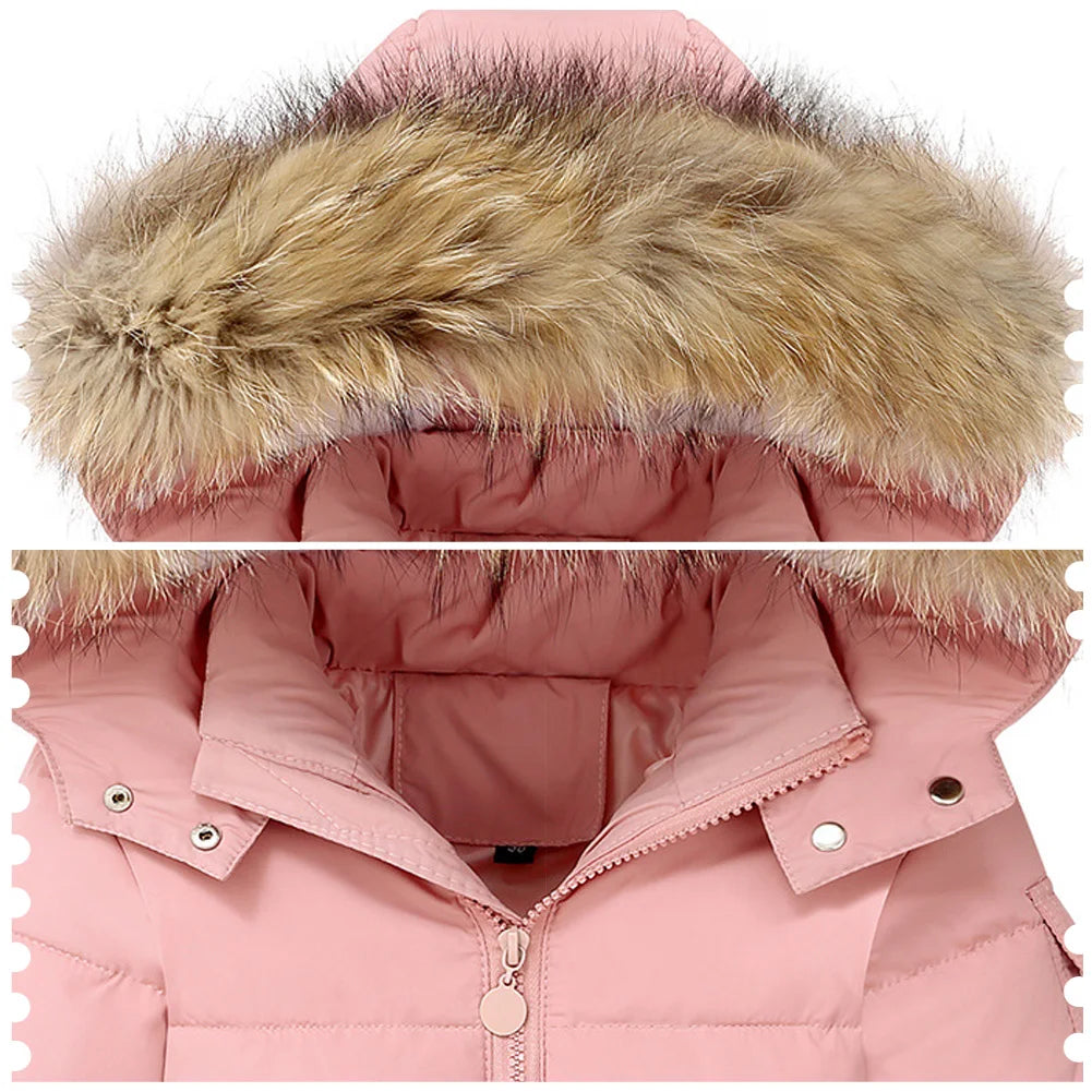 Baby Girls Snowsuits,White Duck Down Hooded Jacket