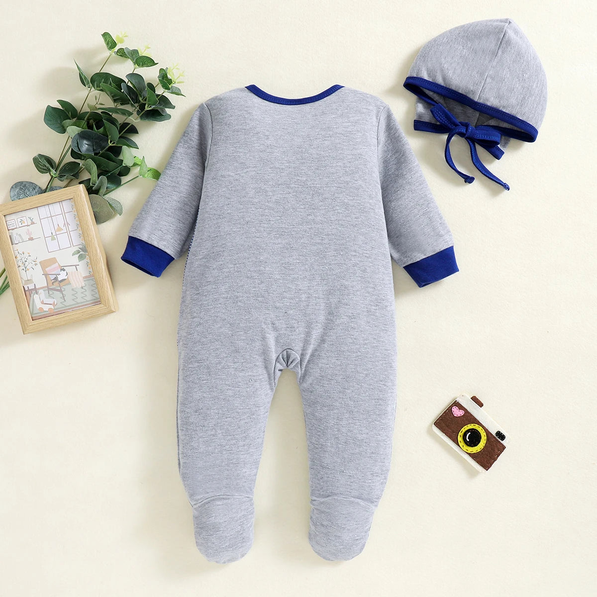 Gray-blue footed onesie