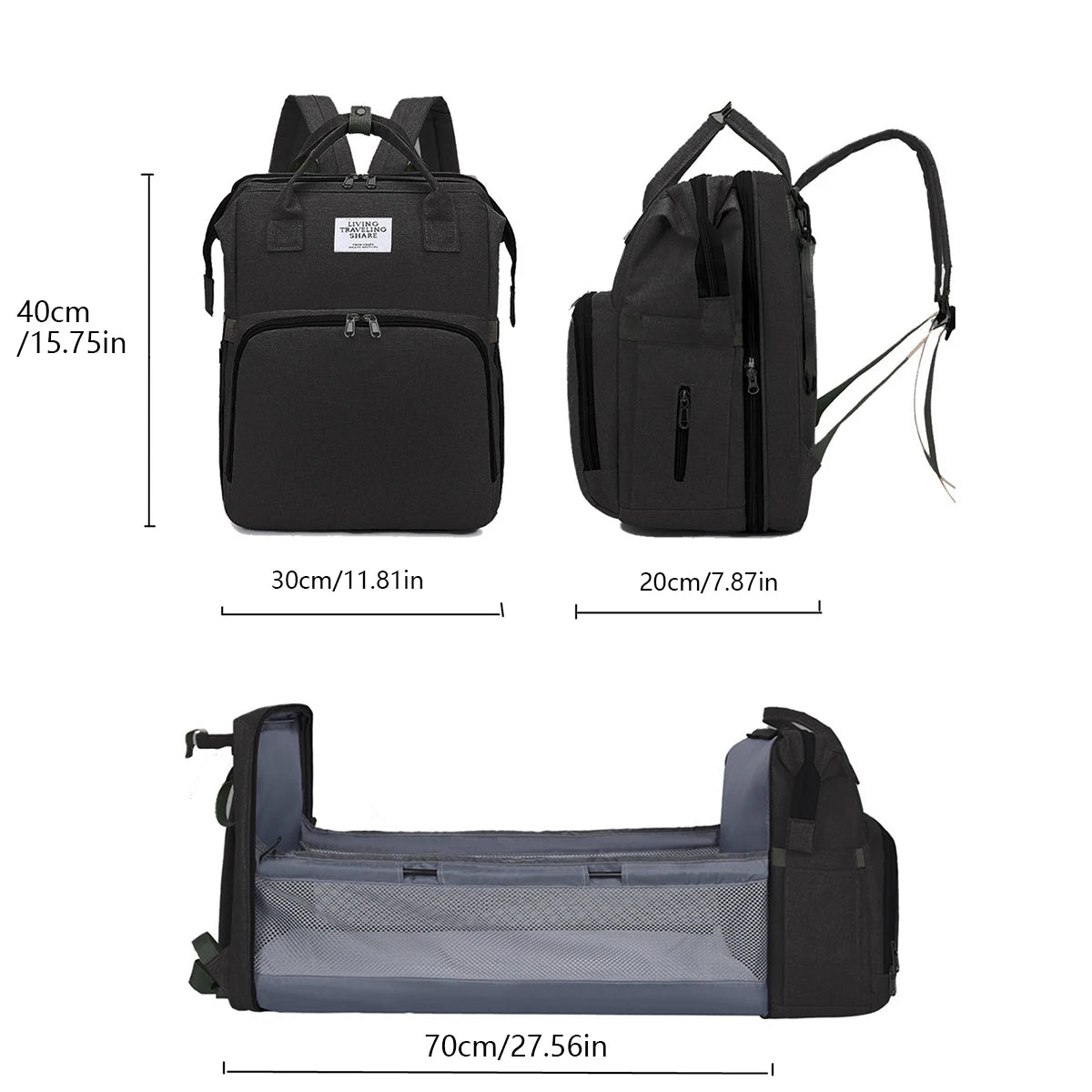 Foldable bed diaper bag with changing station